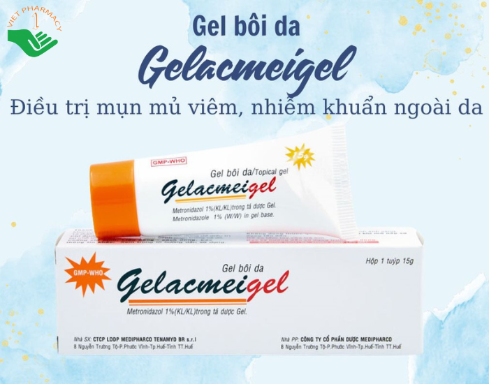 Gel bôi da Gelacmeigel 1% Medipharco điều trị mụn mủ viêm, nhiễm khuẩn ngoài da (15g)