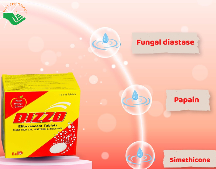 Viên sủi Dizzo Reliv hỗ trợ tiêu hóa, giảm triệu chứng đầy hơi, ợ hơi, khó tiêu (12 vỉ x 4 viên)
