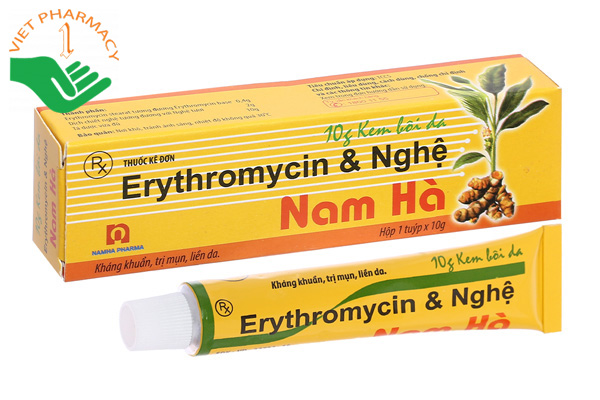 Kem bôi Erythromycin & nghệ Nam Hà giúp trị mụn nhọt hiệu quả.