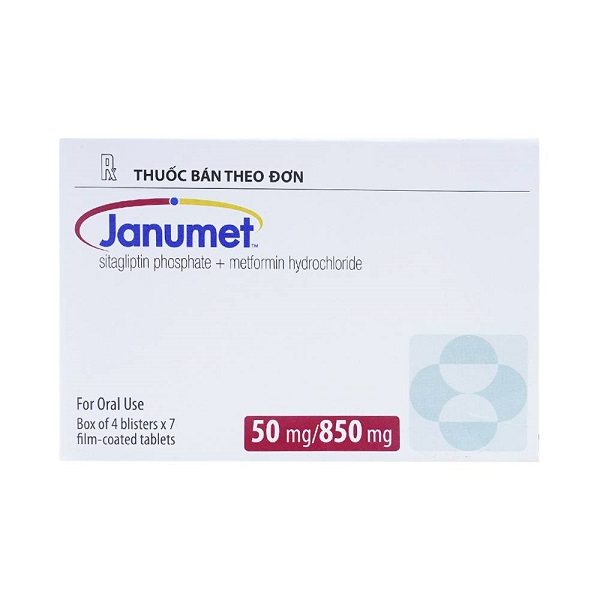 Janumet 50mg/850mg trị tiểu đường tuýp 2 (4 vỉ x 7 viên)