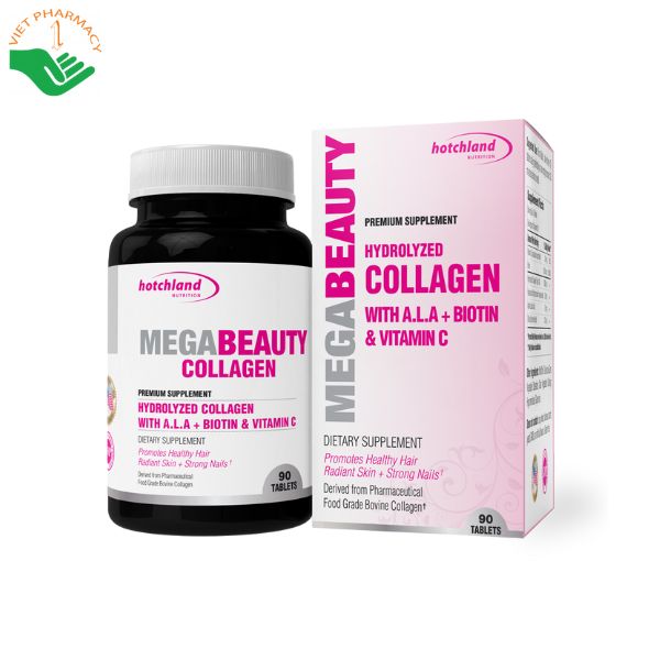 Viên uống bổ sung collagen Hotchland Nutrition Mega Beauty Hydrolyzed Collagen và Vitamin C
