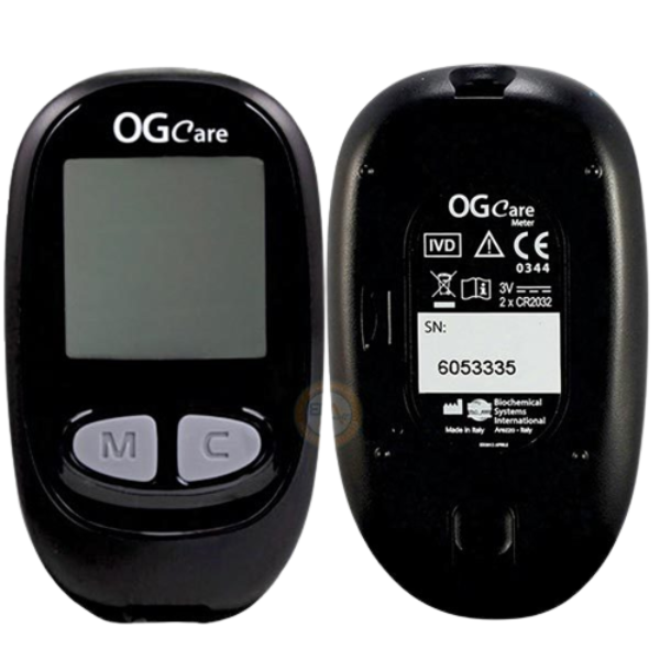Máy đo đường huyết OG Care mặt trước và sau