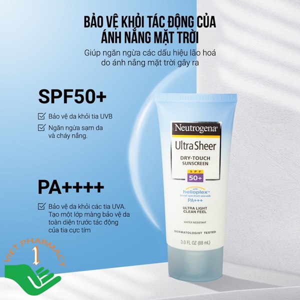 Công dụng nổi bật của kem chống nắng Neutrogena Ultra Sheer Dry Touch SPF 50+