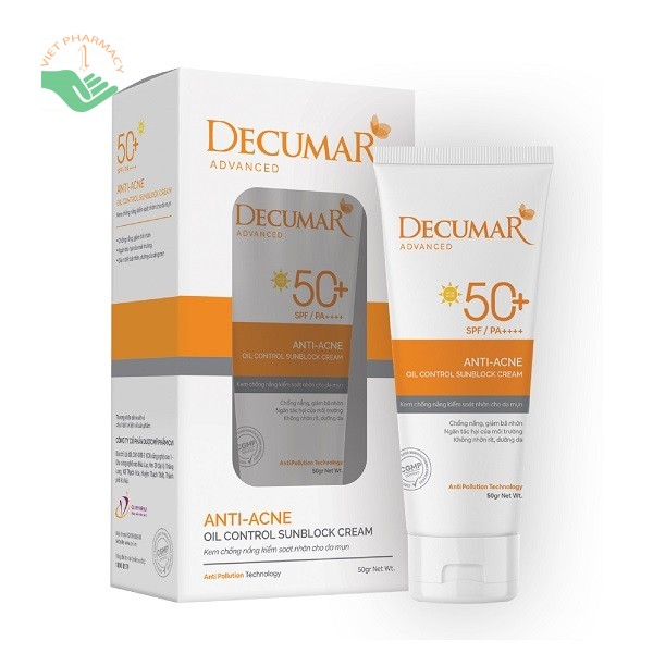 Kem chống nắng phổ rộng Decumar Anti- Acne Oil Control Sunblock Cream SPF 50+