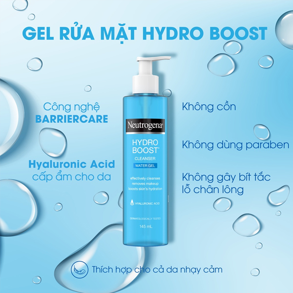 Gel rửa mặt dịu nhẹ ngừa mụn Neutrogena Hydro Boost Cleanser Water Gel