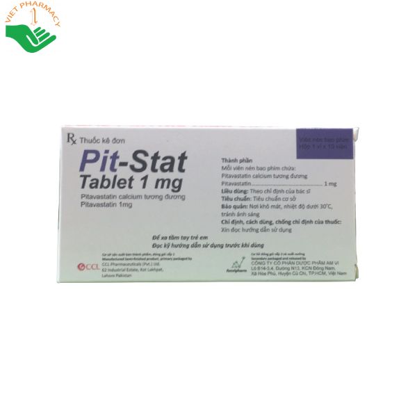 Thuốc hạ cholesterol máu Pit-Stat 1mg Amvipharm (Hộp 1 vỉ x 10 viên)