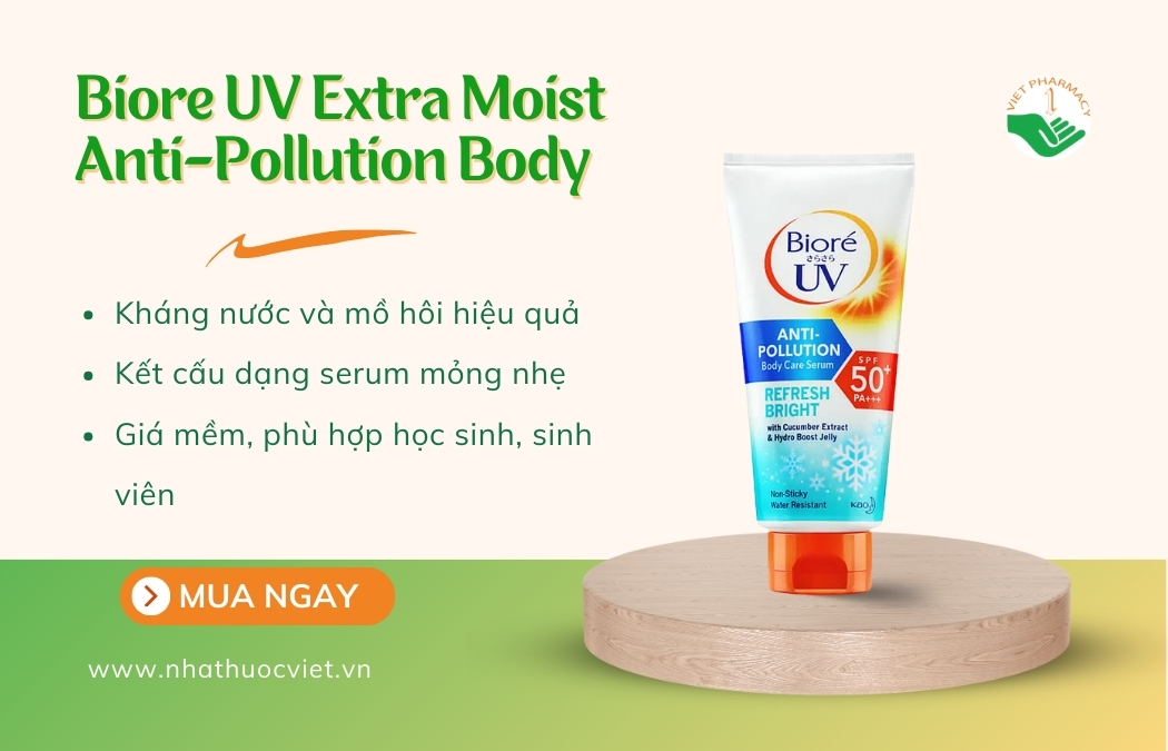 Kem chống nắng body Biore UV Extra Moist Anti-Pollution Body Care Serum Refresh Bright