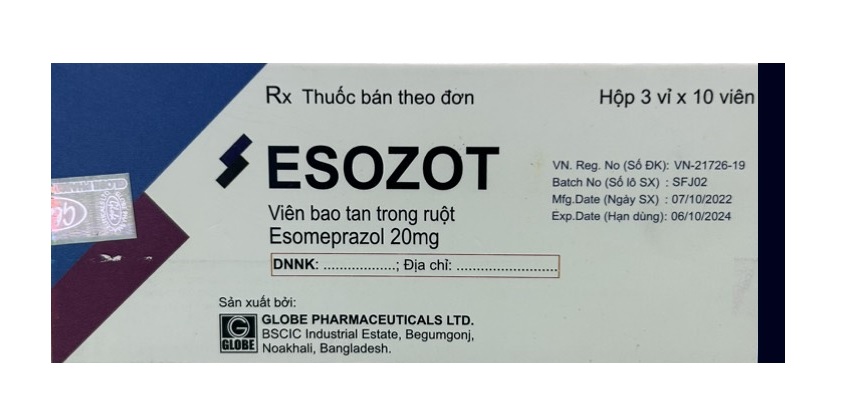 Thuốc Esozot - Viên bao tan trong ruột Esomeprazol 20mg