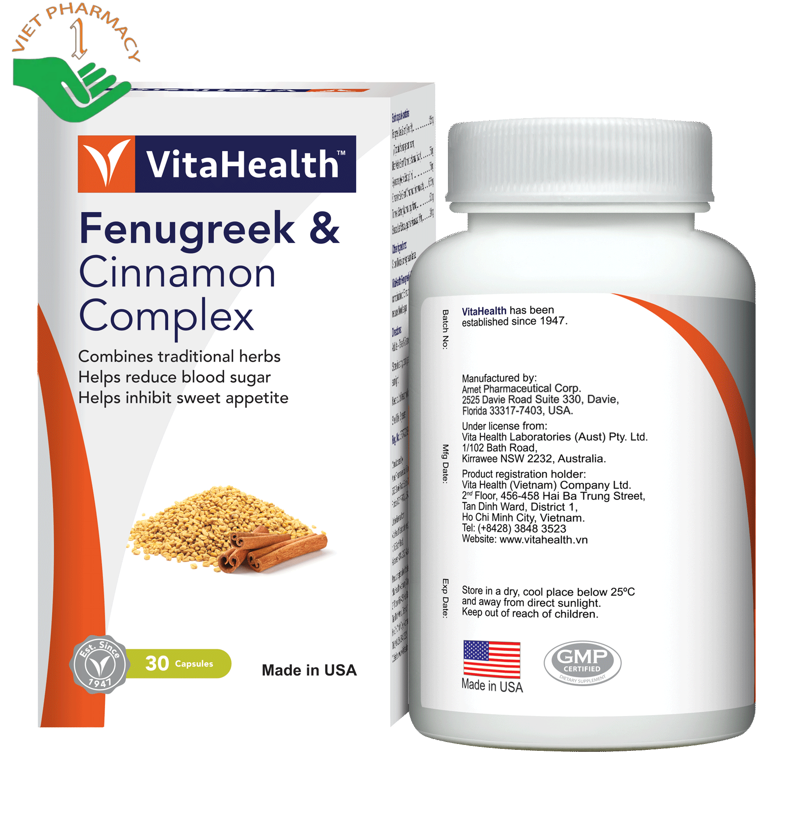 Viên Uống Vitahealth Fenugreek & Cinnamon Complex	