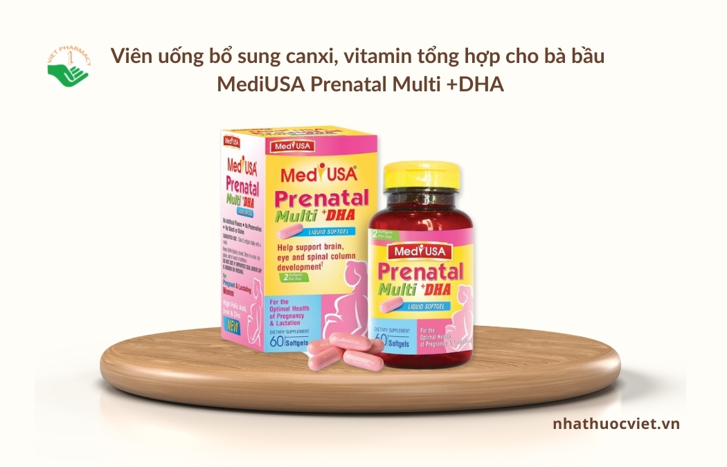 Viên uống canxi, vitamin tổng hợp cho bà bầu MediUSA Prenatal Multi +DHA