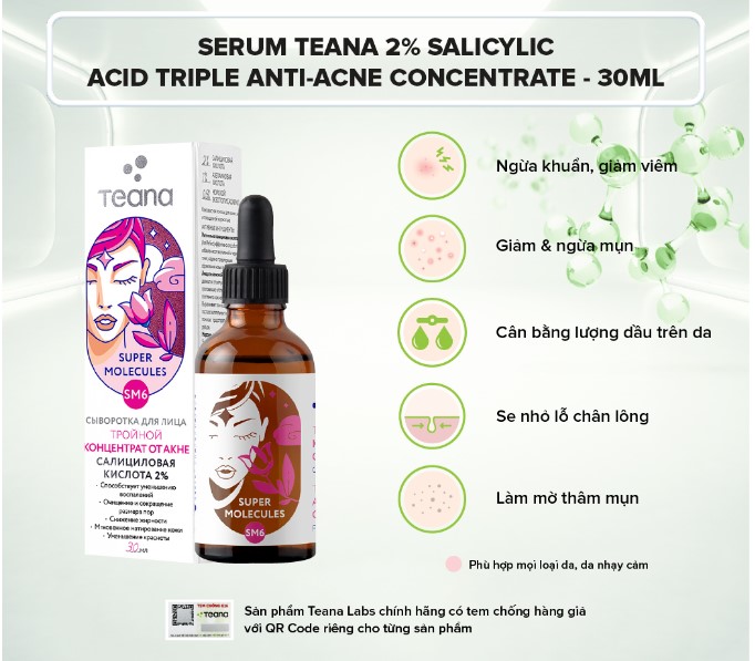 Serum Teana 2% Salicylic Acid SM6 Super Molecules Triple Anti-Acne Concentrate