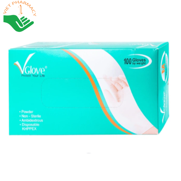 Găng tay cao su y tế trơn có bột VGlove Size M