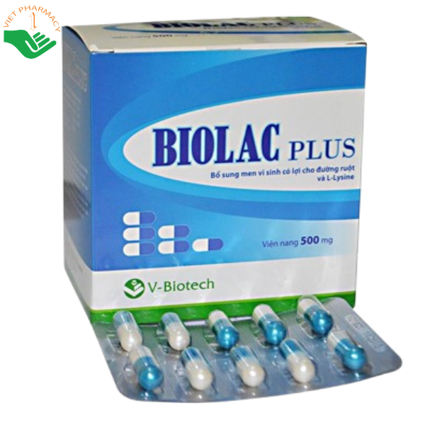 Biolac Plus bổ sung lợi khuẩn, L-Lysine cân bằng hệ vi sinh đường ruột (Hộp 10 vỉ x 10 viên)