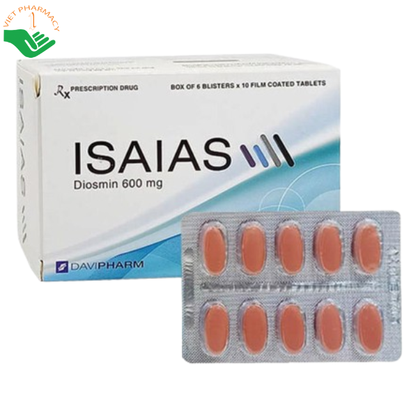 Thuốc Isaias 600mg điều trị suy tĩnh mạch, trĩ cấp tính (6 vỉ x 10 viên)