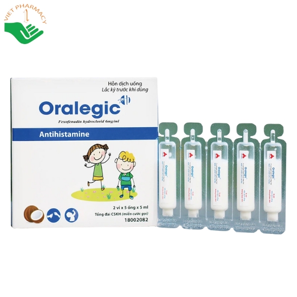 Thuốc Oralegic điều trị viêm mũi dị ứng, mày đay (Hộp 2 vỉ x 5 ống x 5ml)
